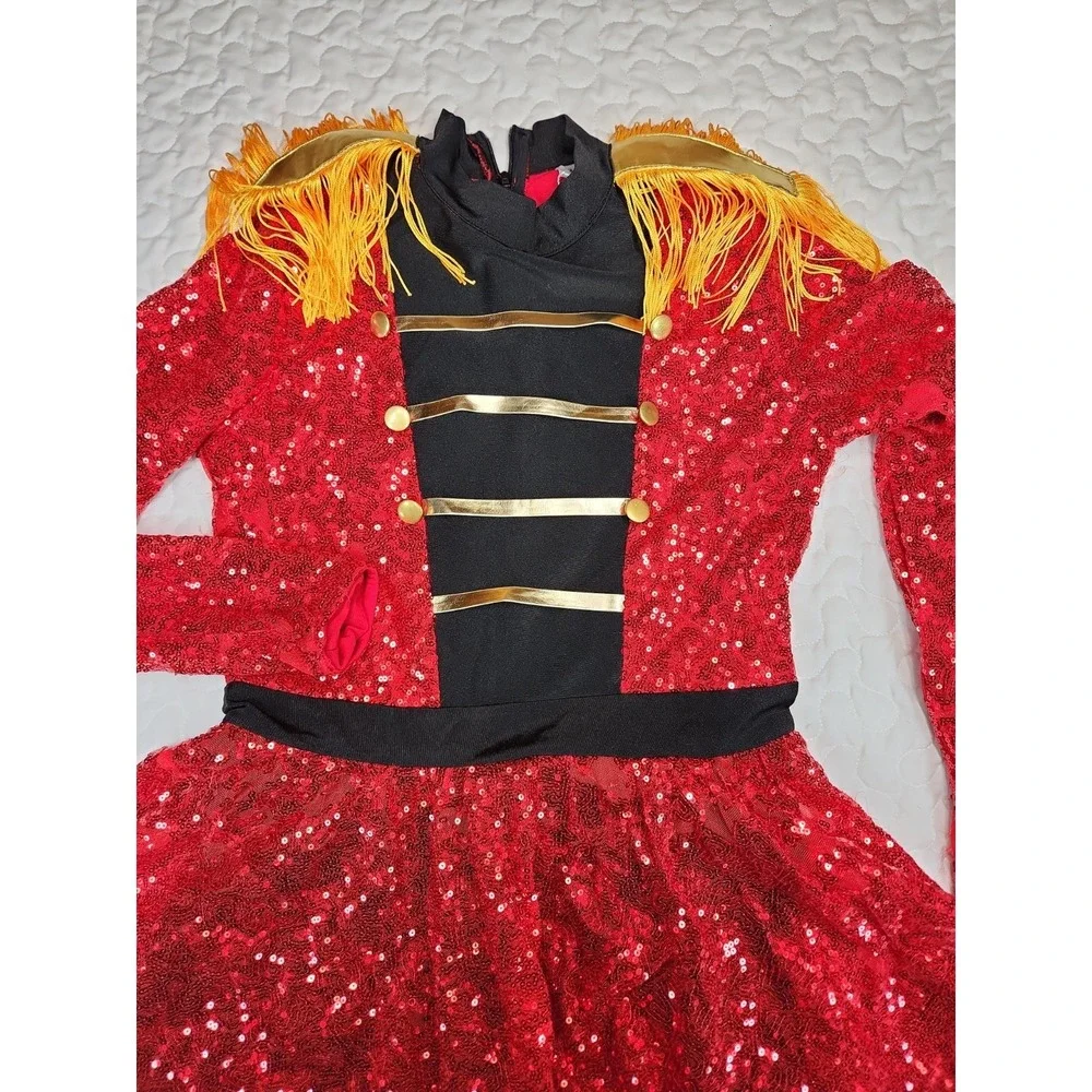 Toy Soldier Dance Costume RED SEQUIN Fringe Skirt Nutcracker Dress Girl 14  NEW